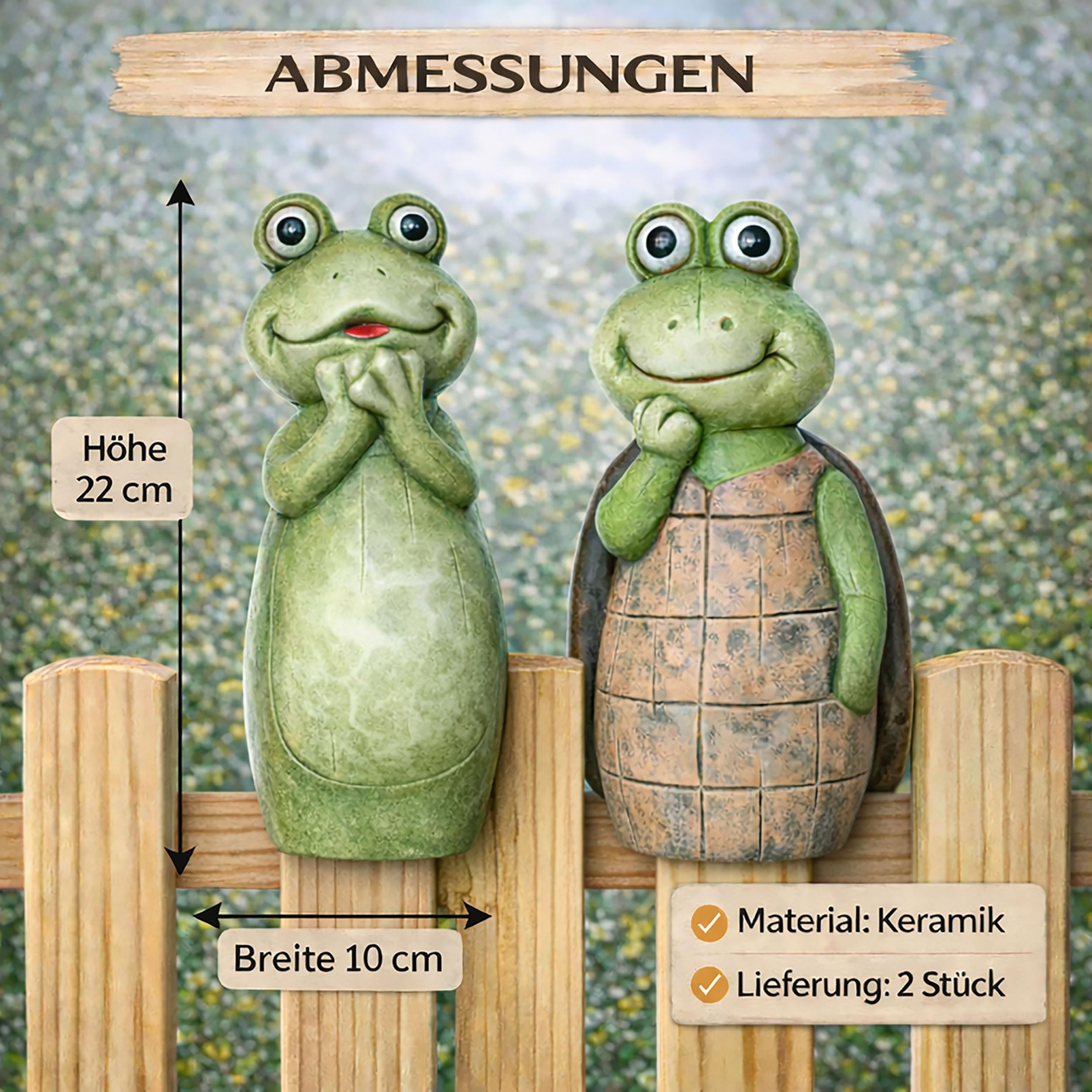 Annastore 2-TLG. Set Zaunhocker Frosch & Schildkröte H 22 cm aus Keramik | Zaunfiguren - Zauntiere Terracotta - Zauntier - Gartendeko Zaun