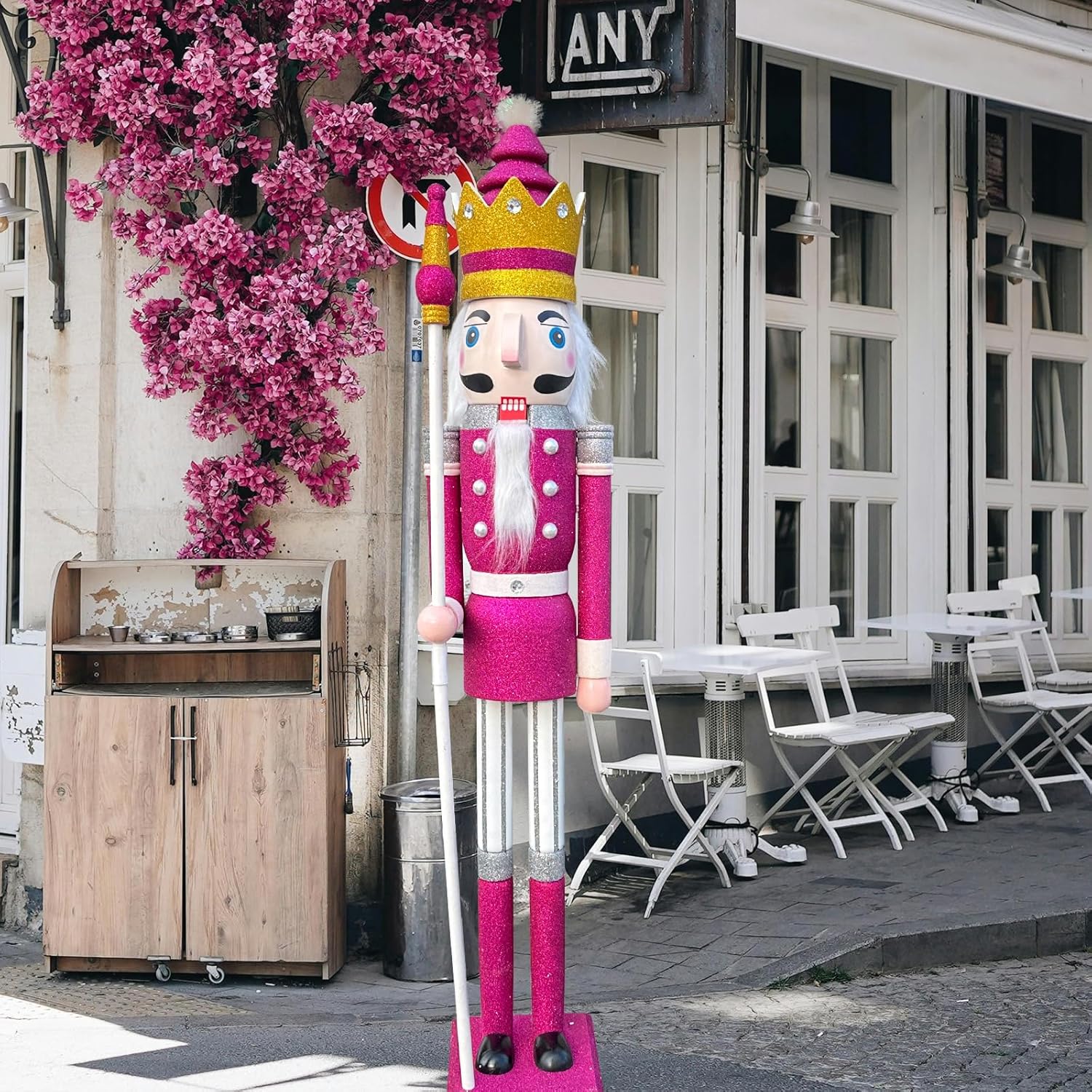 CDL 48" 4ft Tall Life-Size Large/Giant Purple Glitter Christmas Wooden Nutcracker King Ornament on Stand Holds Scepter for Indoor Outdoor Xmas/Event/Wedding Decoration K32-1