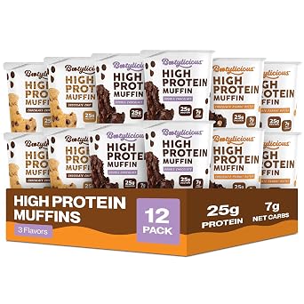 Bootylicious | 25g Protein Muffin | Chocolate Lovers | Low Carb, 16g-18g Fiber, Low Glycimic Index, Low Sugar, 2.32-2.75oz Cup, 12-Pack