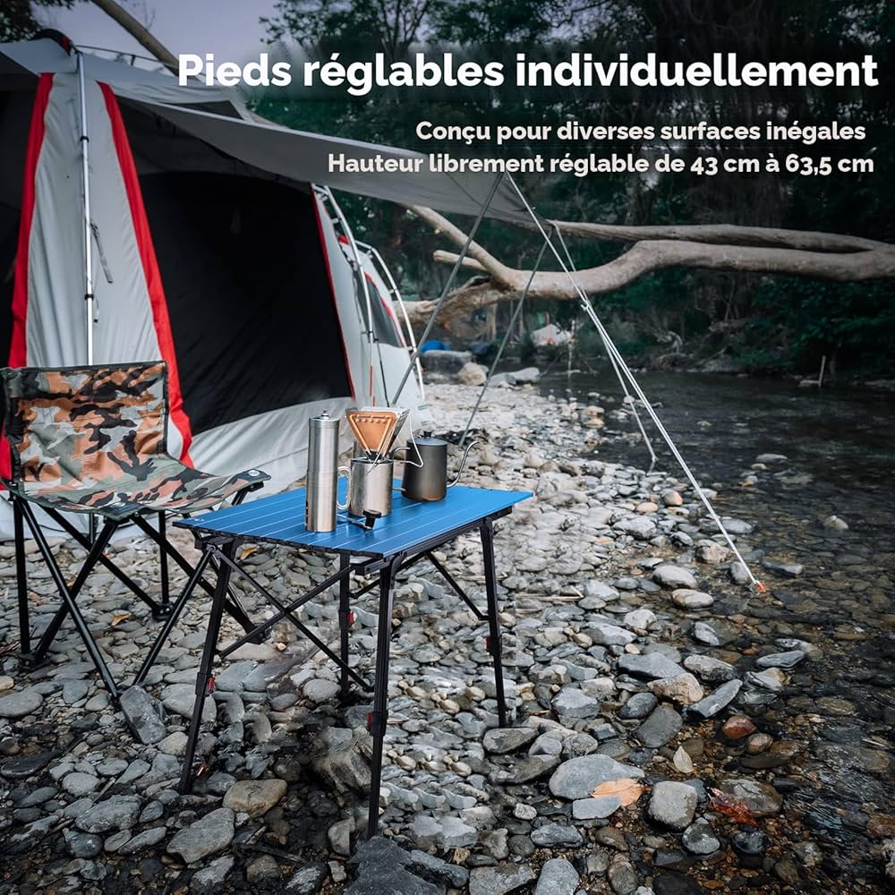 VILLEY Table de camping carrée pliante avec sac de transport, table