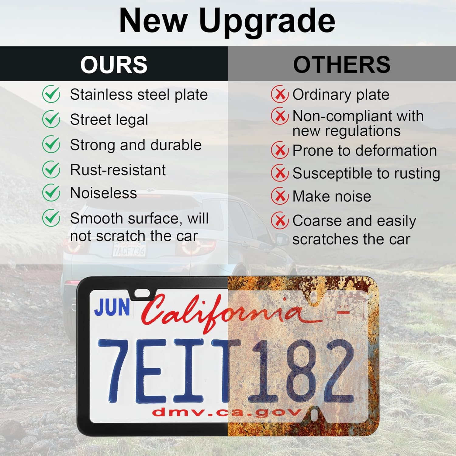 LivTee Black License Plate Frames, 2 Holes Stainless Steel License Plate Covers, 2PCS Car License Plate Holder, Automotive Exterior Accessories, Slim Design with Gasket Cover for US Cars