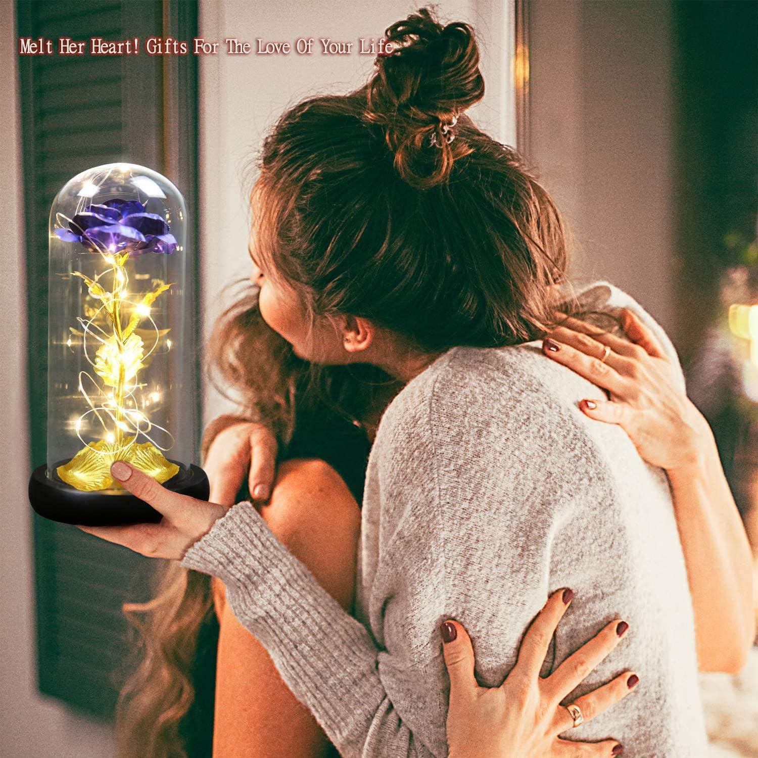 HomieGym Forever Rose Gift, Led Light String on The Gold Foil Flower,Lasts Forever in A Glass Dome,Unique Gifts for Women, Christmas, Wedding, Valentine's Day, Anniversary, Birthday, Mother's Day