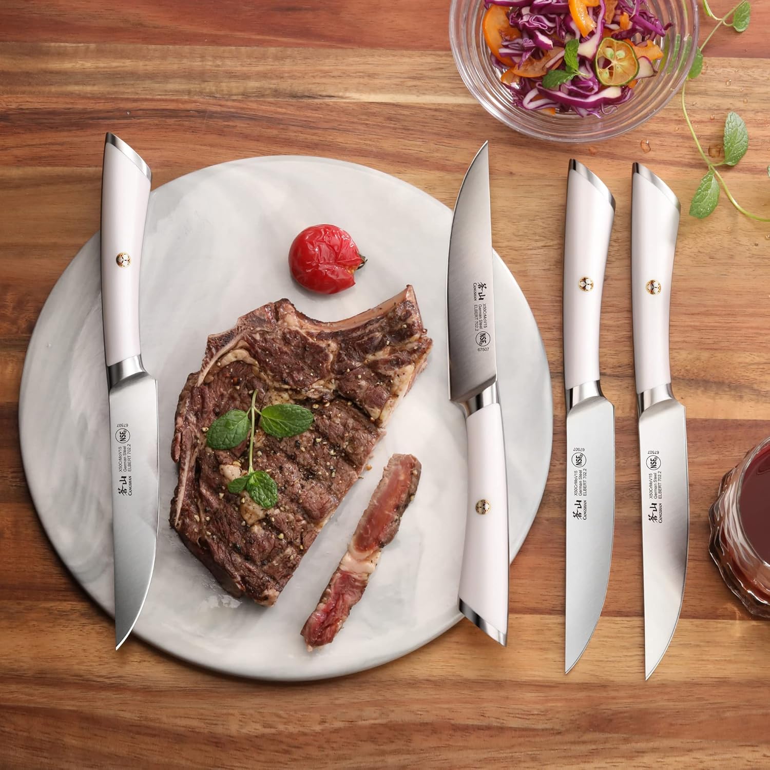 Cangshan ELBERT Series German Steel Forged 4-Piece Fine-Edge Steak Knife Set (White)