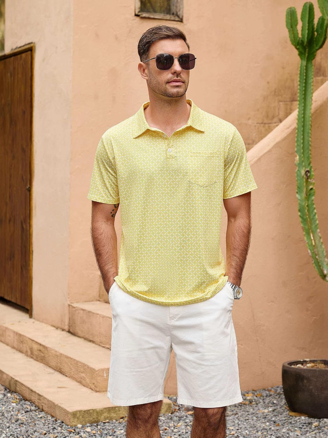Lexiart Mens Golf Shirt Short Sleeve Slim Fit Quick-Dry Moisture Wicking Performance Print Patterns Polo with Pocket
