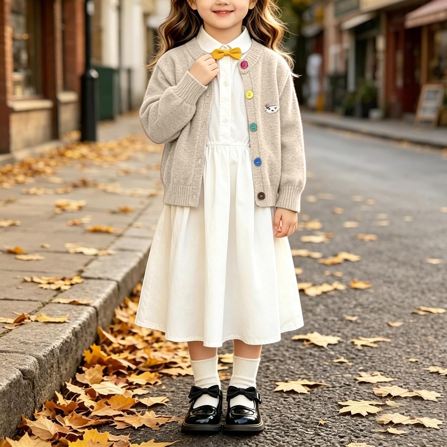 Girls Cardigan Sweater School Uniforms Button Long Sleeve Knit Tops Lightweight Cotton Cardigan Sweater