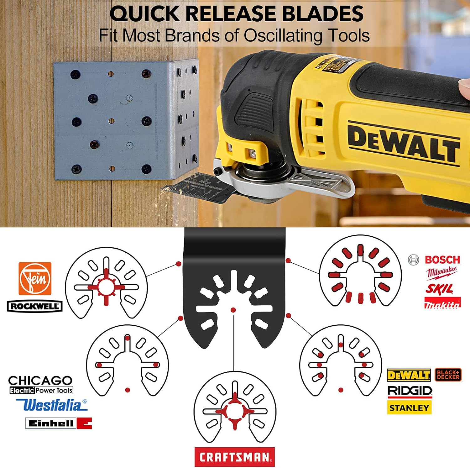 PKQP 50Pcs Multitool Blades Wood Oscillating Tool Blades Quick Release Saw Blades Compatible with DeWalt Milwaukee Porter Cable Black&Decker Dremel Craftsman Ridgid Ryobi Makita Rockwell