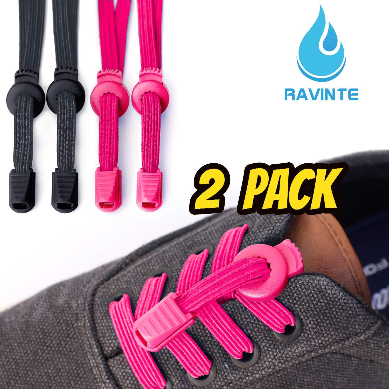 Ravinte Tieless Shoe laces for Sneakers,No Tie Shoelaces for Kids Adults,Stretch Flat Elastic Shoe Laces for Men Women