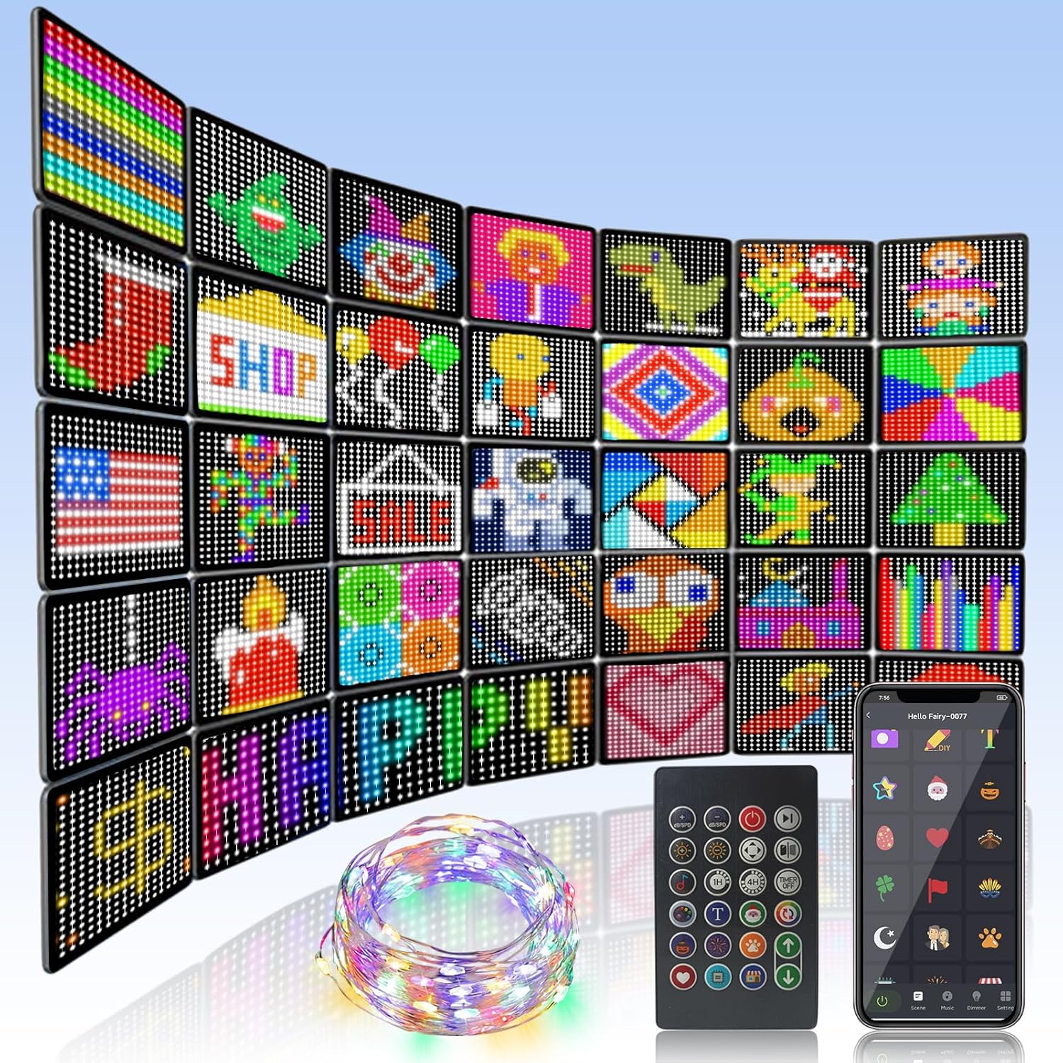 ASTRAEA Smart Curtain Lights 400 LED Curtain Light with APP & Remote,Music Sync,Timer,Indoor Outdoor 6.6Ftx6.6Ft DIY String Fairy Light for Christmas,Halloween,4th of July,Bedroom Wall Backdrop Yard