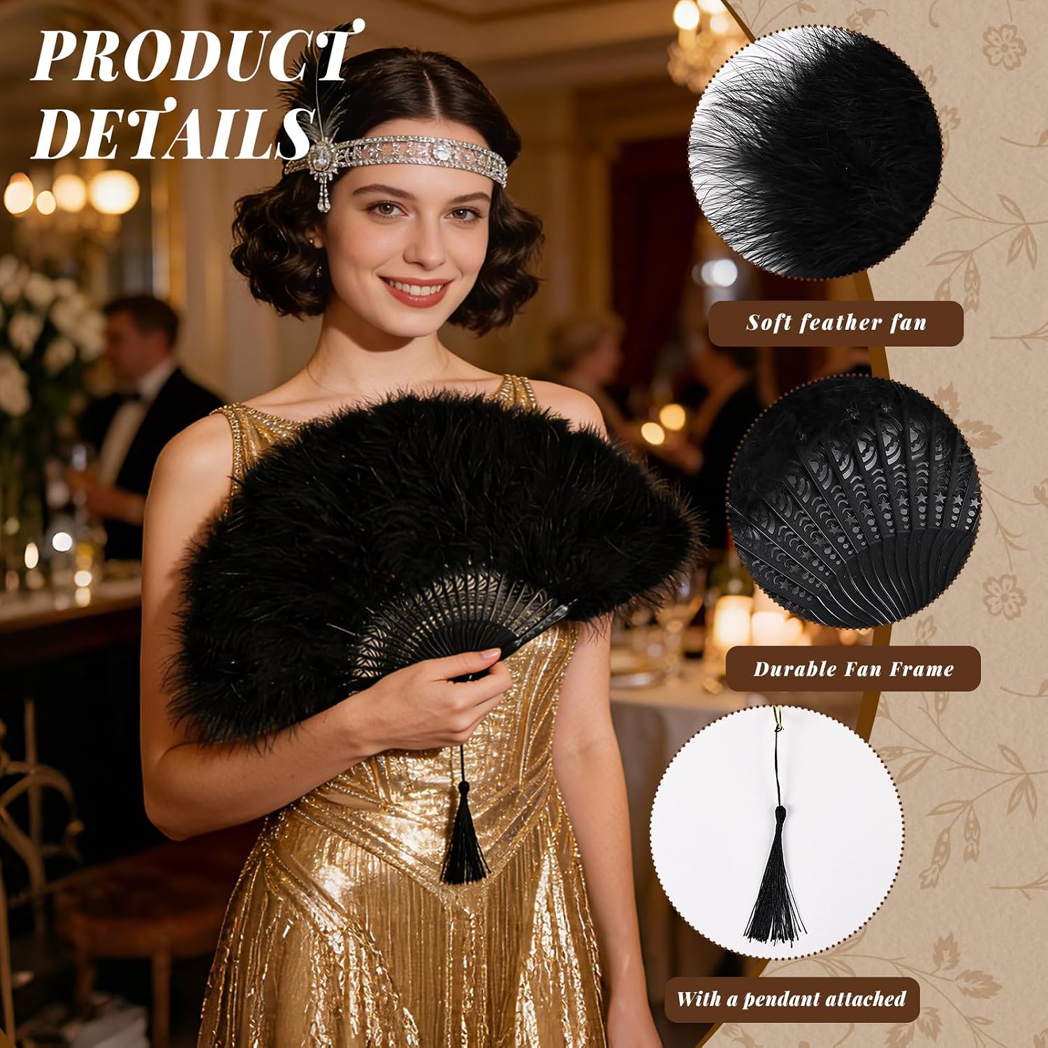 8 Pcs White Feather Hand Fans Bulk, Vintage 1920s Flapper Fans with Matching Tassels, for Wedding Bridal Shower Party Favors, Tea Party Costume Accessories & Decorations