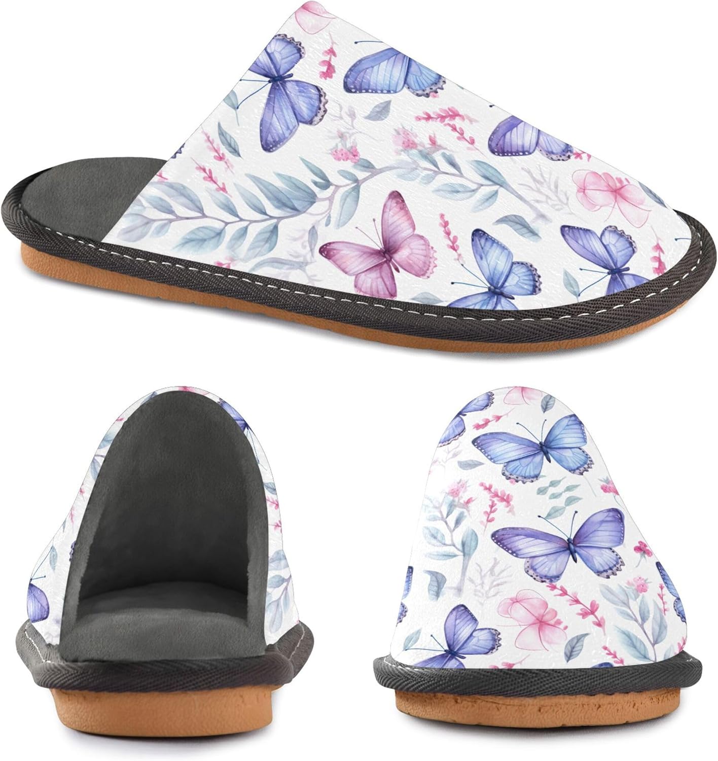 Flower Butterfly House Slippers – Cozy Fuzzy Slippers for Guests, Washable & Disposable, Perfect for Shoeless Home, Spa & Hotel Use A111209