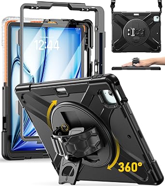BRAECN Case for iPad Air 13 Inch 2026M4/2025M3/2024M2 & iPad Pro 12.92022/2021/2020/2018, Full-Body Protection Screen Protector Pencil Holder 360 Rotating Handle Kicktand Kids Friendly