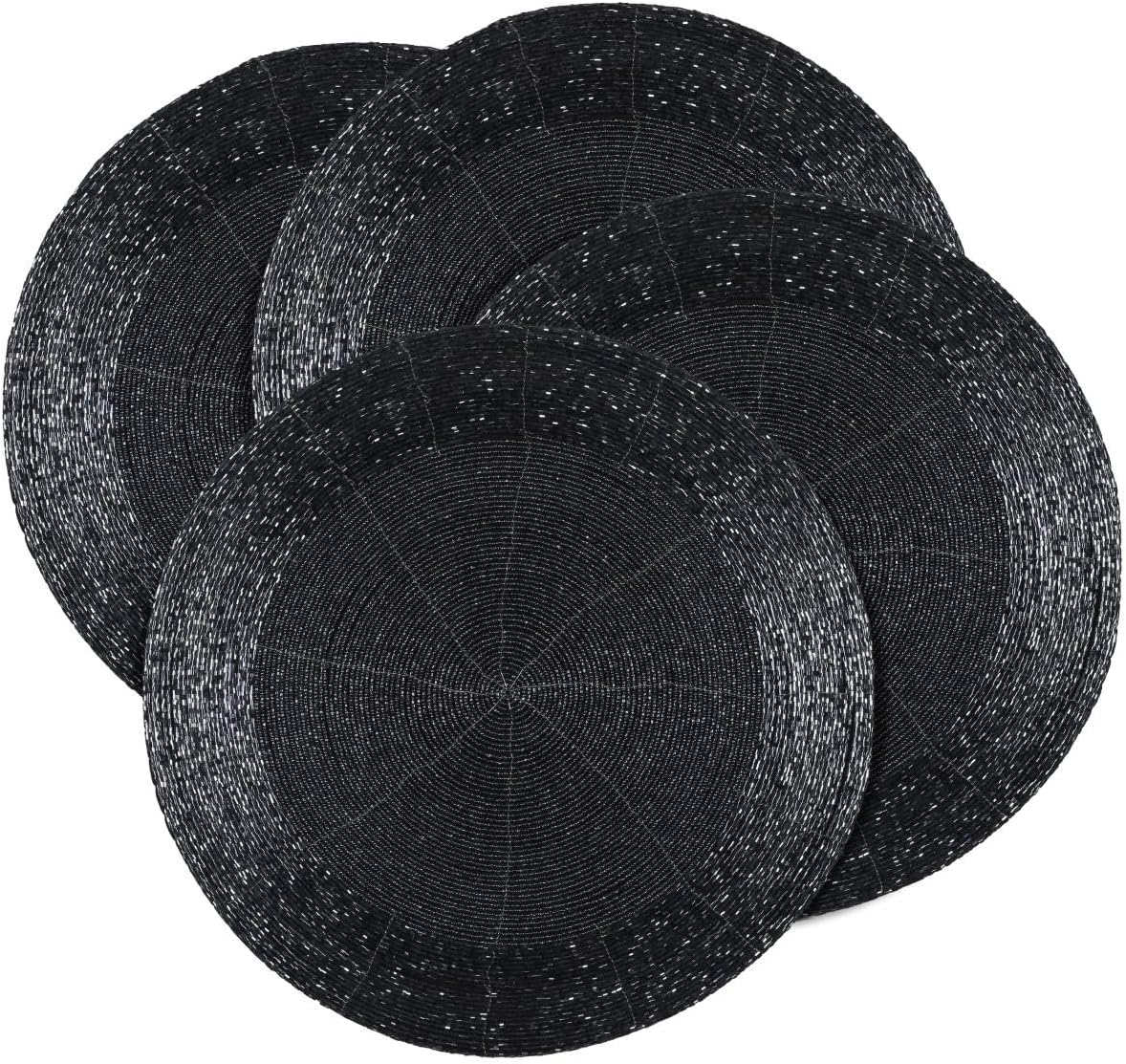 Beaded Placemats/Charger for Dining Table Dia 13 inches- Grey Charcoal,Wire Beaded Placemats Round for Gathering, Christmas, Thanksgiving - Occasional Decoration and Parties Celebrations,Set of 4