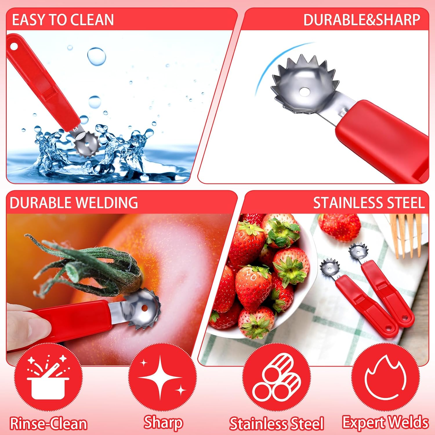LemonRoad 4 Pcs Tomato Corer Strawberry Huller, Stainless Steel Tool