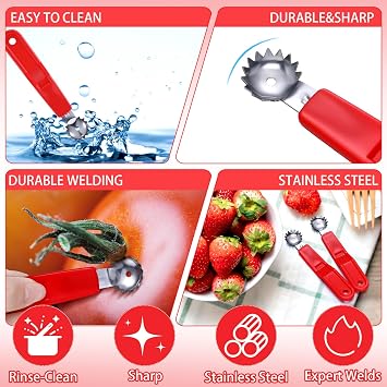 LemonRoad 4 Pcs Tomato Corer Tool Strawberry Huller Stem Remover Stainless Steel Tomato Strawberry Top Remover Practical Kitchen Corer Tool Fruit and Vegetable Baller Dessert Preparation Salad Making