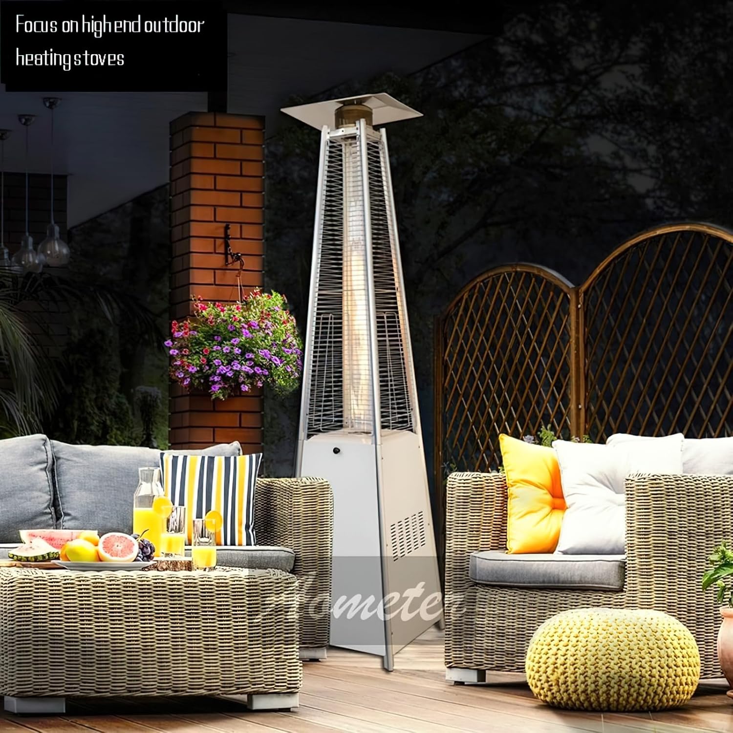 Tower Outdoor Gas Heater with LED Ambient Light, 89.37-Inch Tall Patio Heater, Split Pulse Ignition, for Restaurants, Bars, Hotels