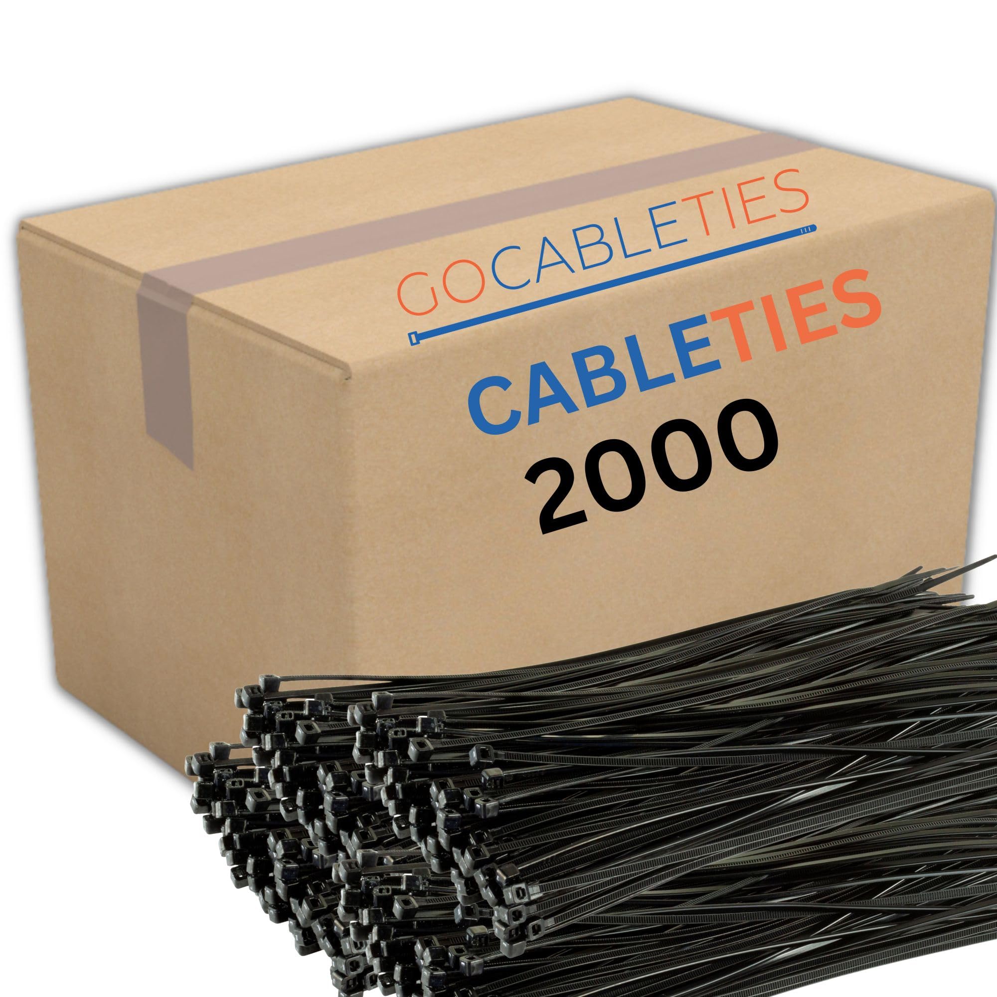Gocableties Black Cable Ties, 200mm x 4.8mm, Bulk Pack of 2000, 8” Premium Nylon Zip Ties, Multi-Purpose Plastic Tie Wraps, Secure Self-Locking Mechanism, for Home, Garden, Office and DIY