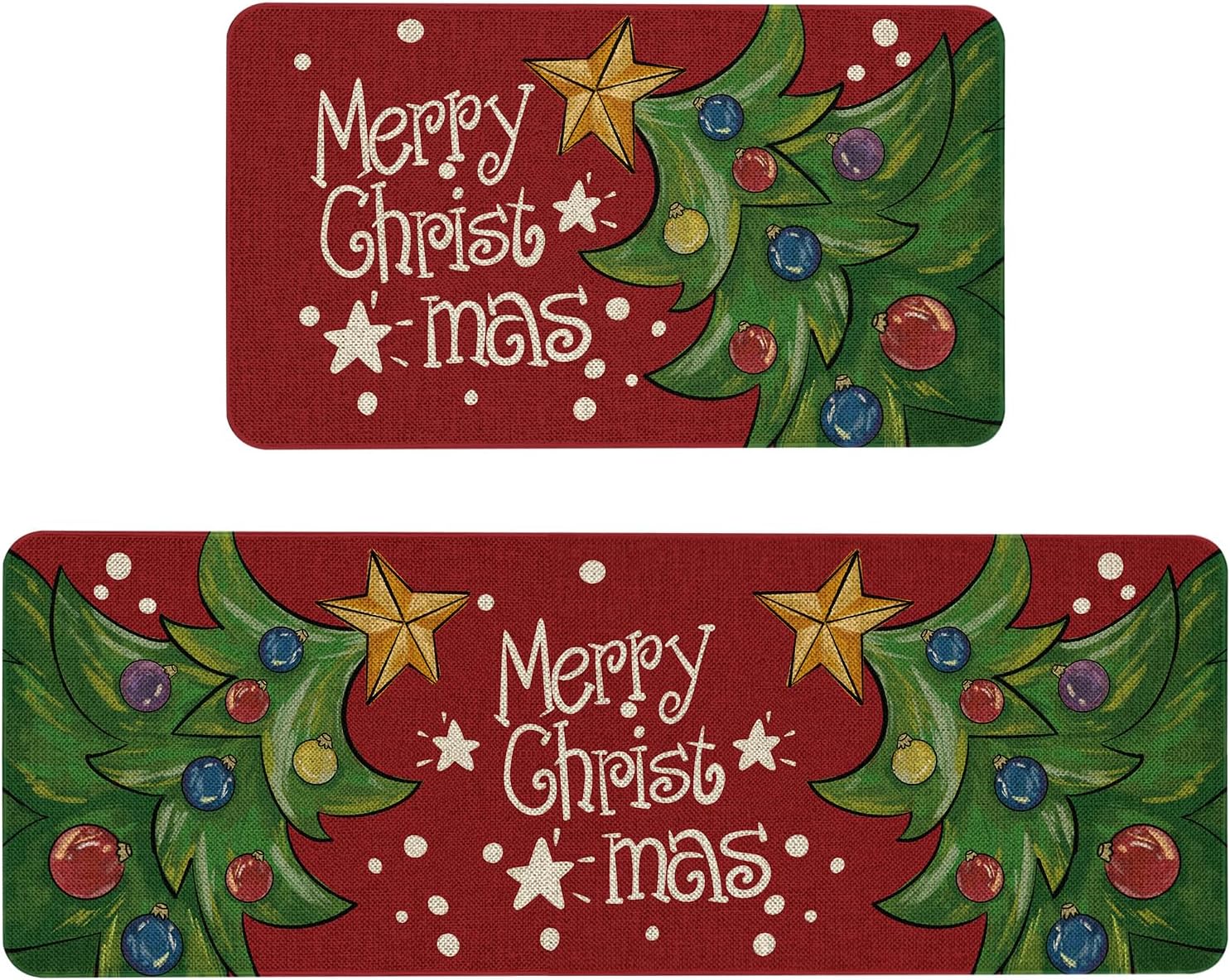 Mloabuc® Merry Christmas Kitchen Mats Set of 2, Anti Fatigue Waterproof Stain Resistant Floor Rug Red Snowman Winter Decorative Non Slip Cushioned Floor Mat - 17x29 and 17x47 Inch