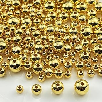 200g Pearl Beads 6mm 8mm 10mm 12mm Pearl Craft Beads Pearls Round Bulk Pearls for Bracelet Necklace Jewelry Making DIY Sewing Crafts Home Decoration Vase FillerGold