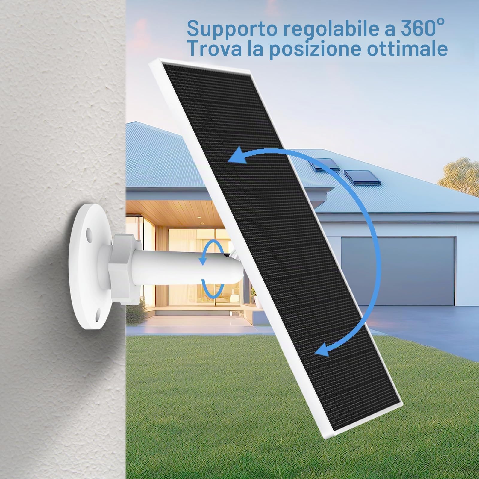 Pannello Solare per Telecamera da Esterno Eufy, Compatibile con Eufycam, Alimentazione Continua, Pannello Solare con Cavo di Ricarica da 9,8 Piedi, 2 Confezioni