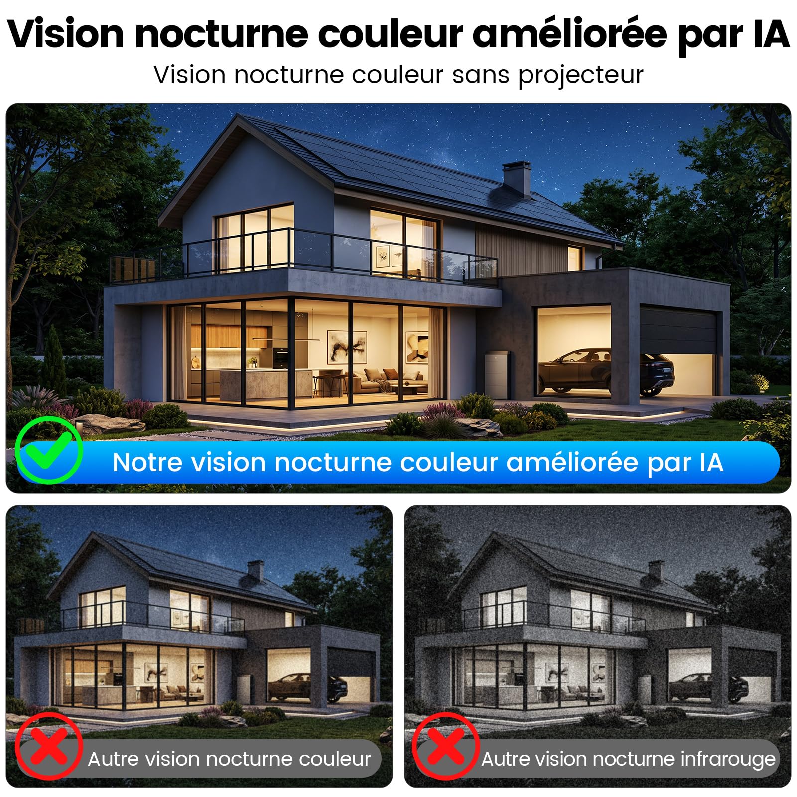 Caméra de Surveillance sans Fil Extérieur-Stockage Cloud Gratuit,Support Magnétique Caméra de Surveillance Extérieur 5GHz&2,4GHz WiFi,Détection Personnes/Mouvements,Vision nocturne couleur par IA,IP66