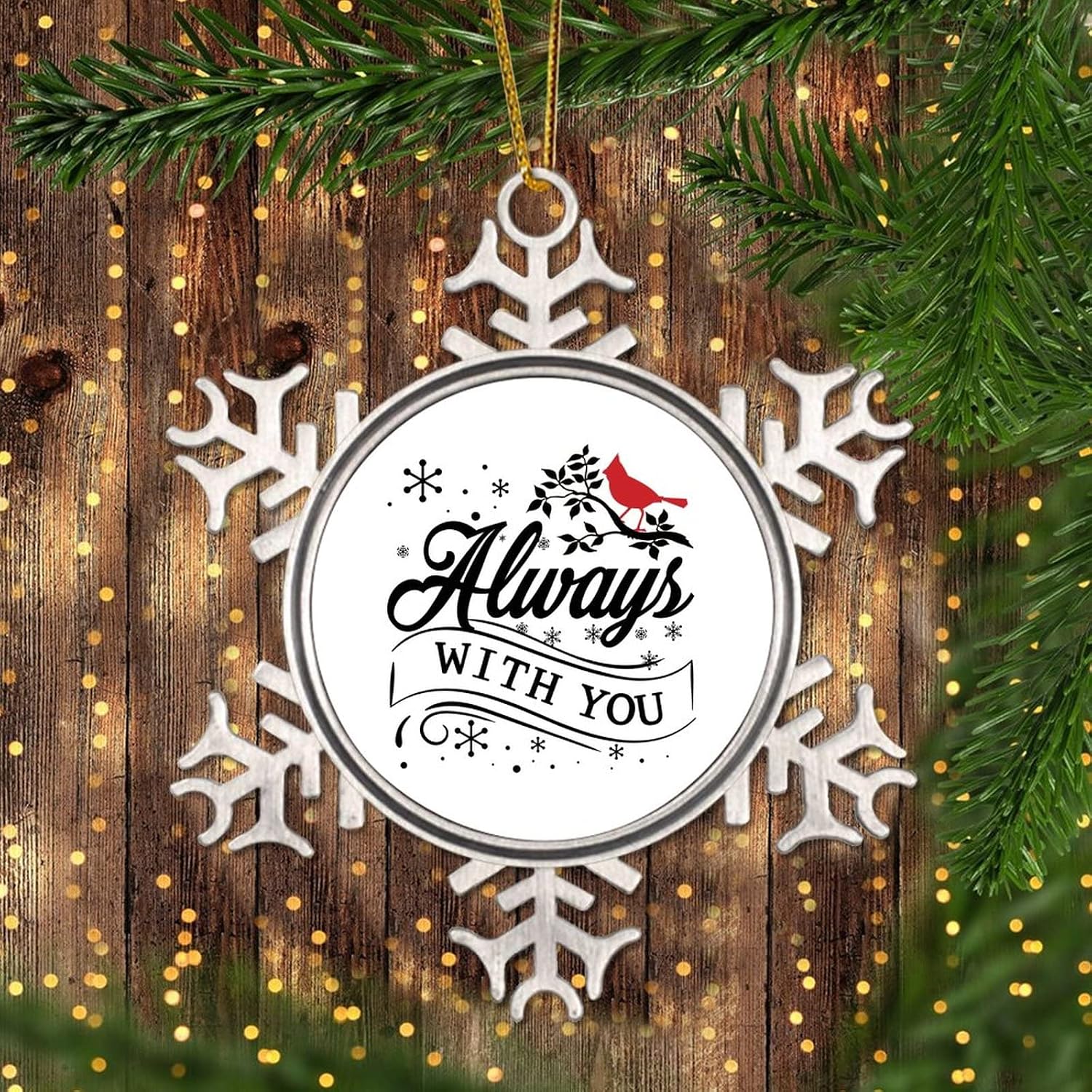 Personalized Christmas Pewter Snowflake Ornament Always with You Collectible Xmas Hanging Ornament Metal Snowflake Pendant for Christmas Tree Xmas Tree Decor image 3