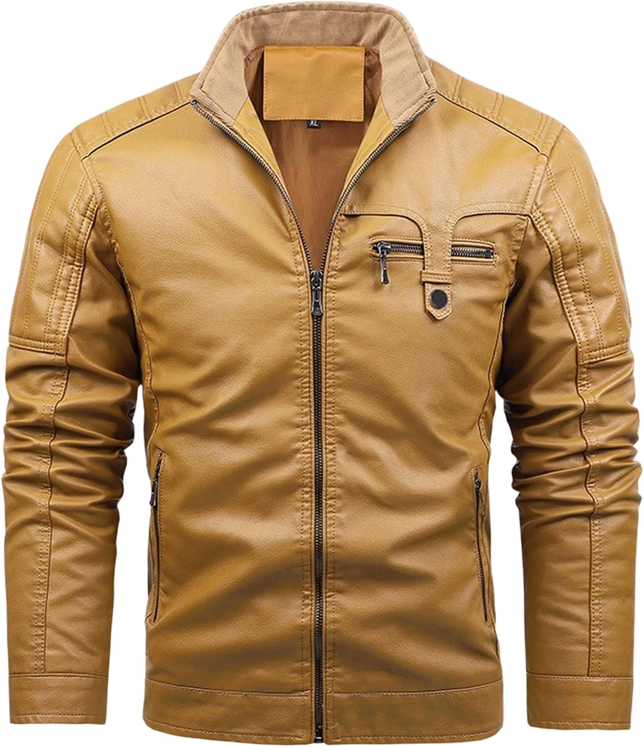 Maiyifu-GJ Men's Faux Leather Jacket Vintage Stand Collar Motorcycle Leather Jacket Casual Slim Zip-Up Biker Coat