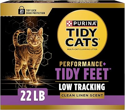 Purina Tidy Cats Performance Plus Tidy Feet Cat Litter, Scented Low Tracking Clumping Multi-Cat Odor Control with Clean Linen Scent, 22 lb. Box