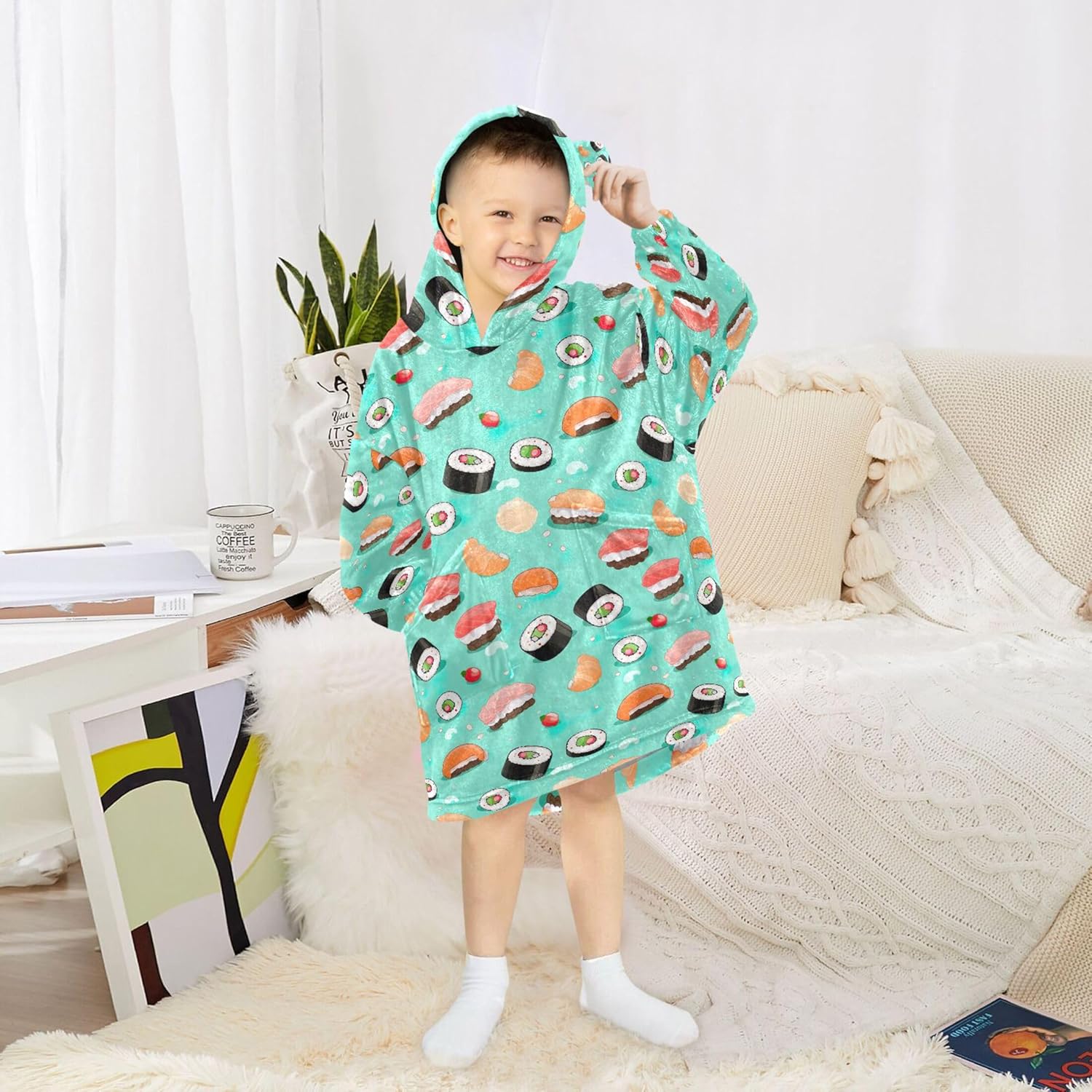 Sushi Food Kids Wearable Blanket Hoodie with Pocket and Sleeves for Toddlers, Cute Hoodies Girls Boys B0403765
