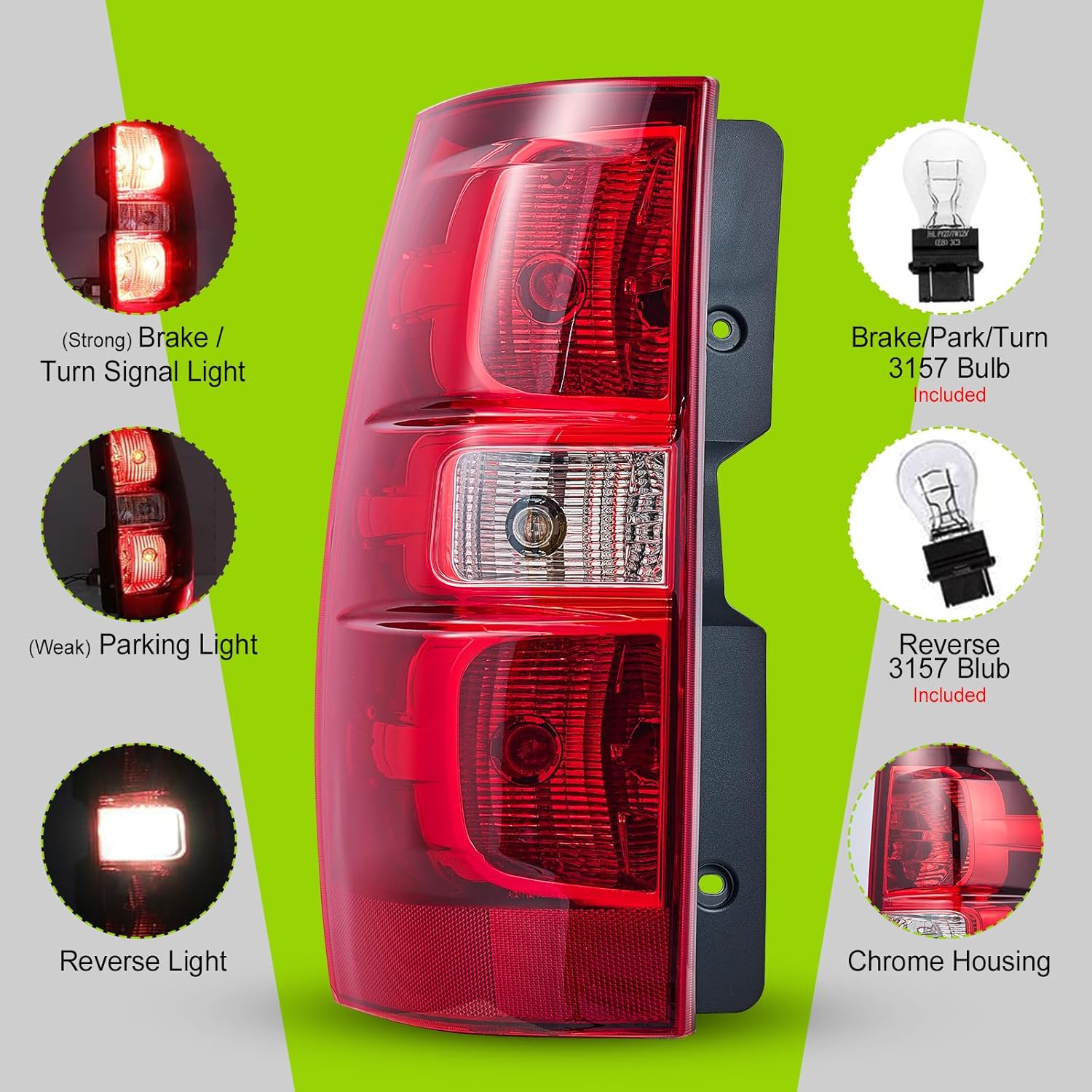 Tail Lights Assembly Compatible with 2007-2014 Chevy Suburban/Chevy Tahoe 1500 2500 with Bulbs and Harness OE Style Tail Lamp Red Driver Side