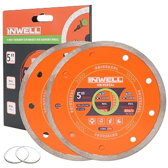 5 Inch Diamond Blade Wet Cutting 2 Pack - 5mm Segment Height with 7/8" Arbor - High Speed 12,250 RPM for Concrete, Tile, Granite - Includes 2 Reducing Rings 20mm