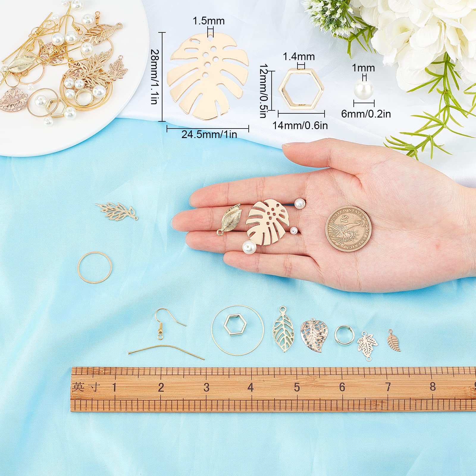 Kit DIY Boucles D'Oreilles Feuilles SUNNYCLUE - 10 Paires Avec Perles & Charms Pour Création Bijoux