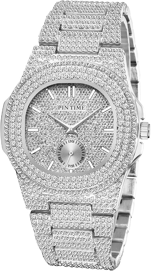 Amazon.com: Mens Hip Hop Icey Watch Oblong Iced Out Sub-dial Wristwatch CZ  Crystal Fashion Bling Jewlery Watch Unisex : Clothing, Shoes \u0026 Jewelry