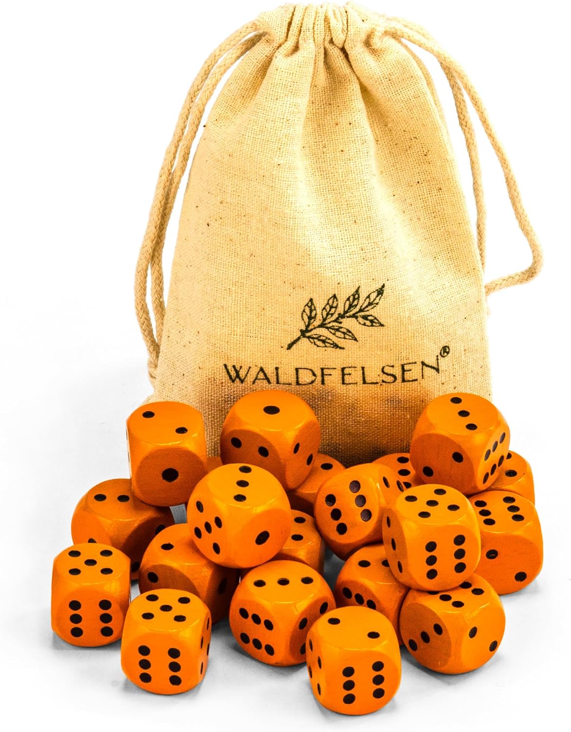 6, 12, 20, 30 or 50 High Quality Beech Wood Cubes, 16mm Wooden Play Cubes with Cloth Bag (Orange, 20pcs)