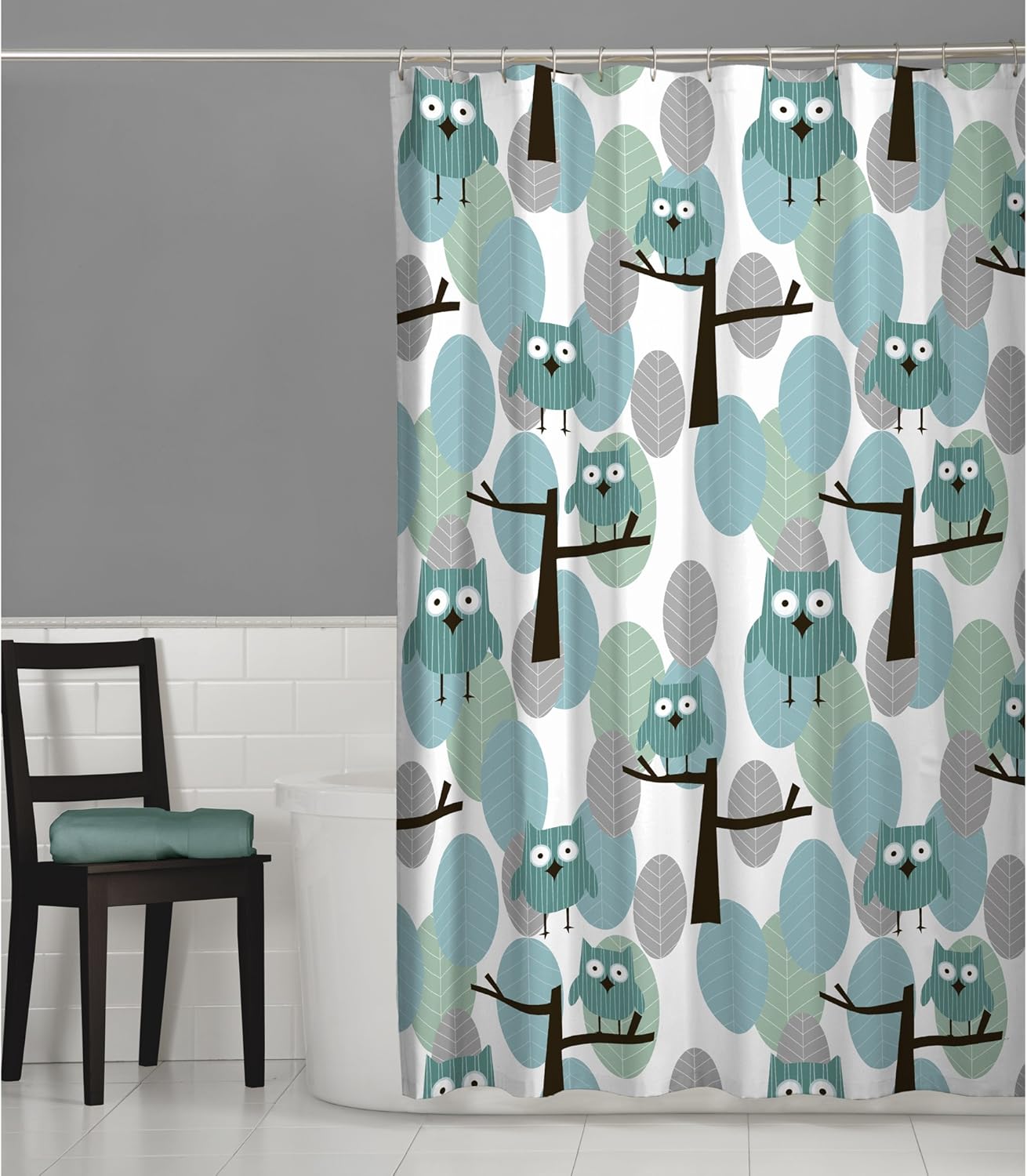 Maytex Owl Fabric Shower Curtain, 70X72, Blue