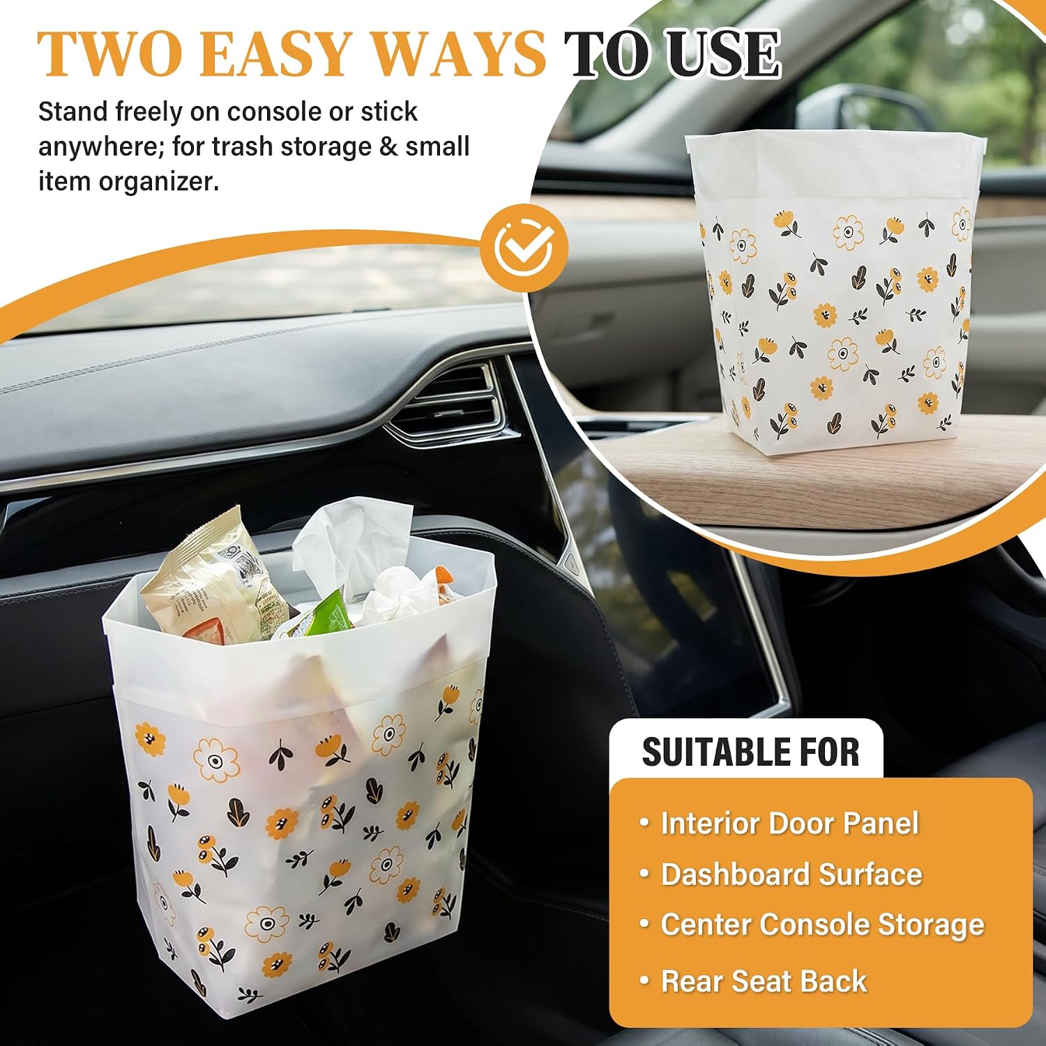 30 Pack Disposable Car Trash Bags Self-Adhesive Leak Resistant image 5
