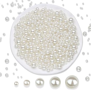 1000Pcs Pearls Beads 4/6/8/10/12MM Ivory Pearls with Box | Pearls Beads for Jewellery Making Faux Pearls with Holes for DIY Bracelets, Necklaces, Hairs, Crafts,Vase Filler