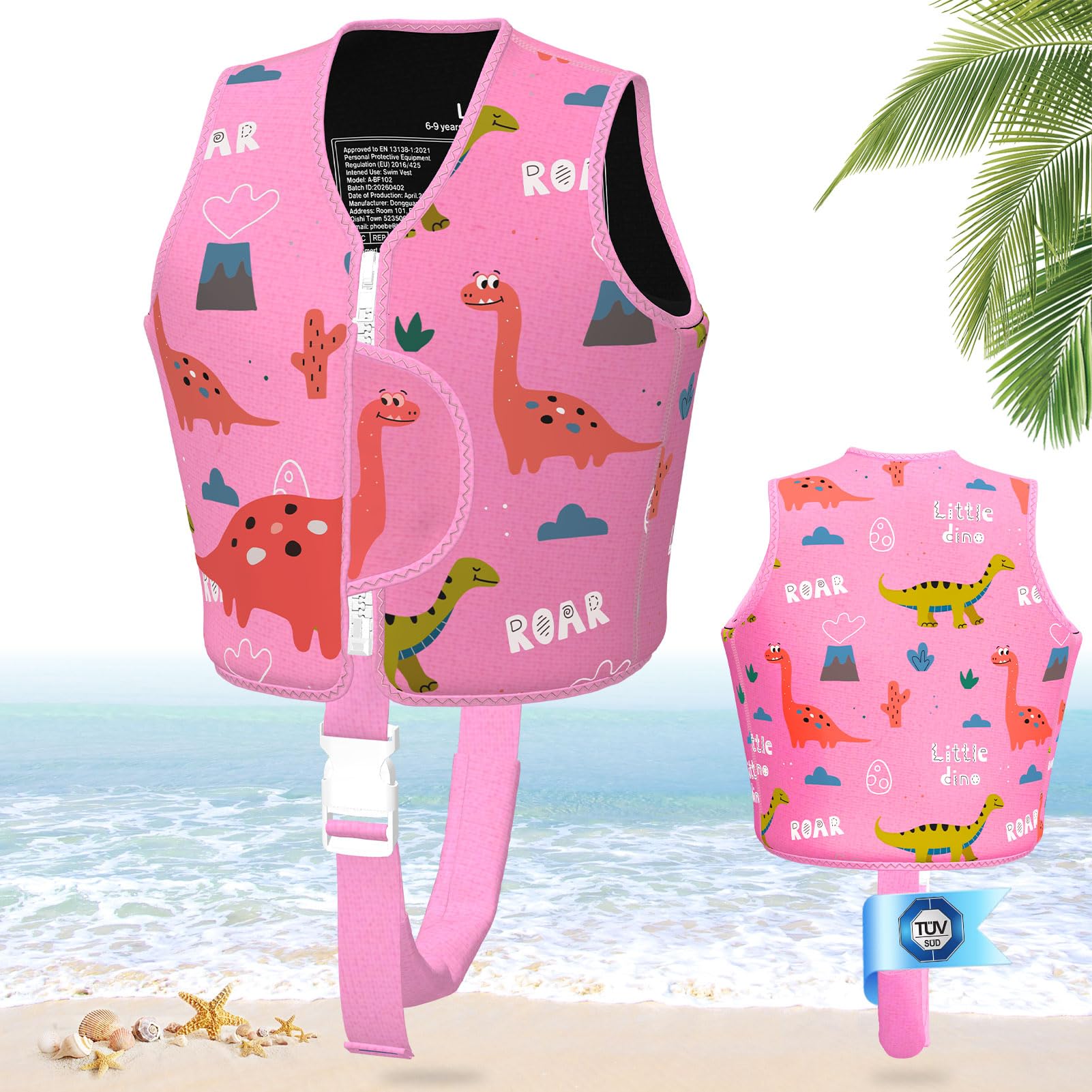HABOWN Schwimmweste Kinder, TÜV-Zertifizierte Schwimmflügel für Kinder 2-6 Jahre, Verstellbarer Sicherheitsgurt, Bequem und Strapazierfähig, Geeignet für Familienurlaube/Schwimmbäder