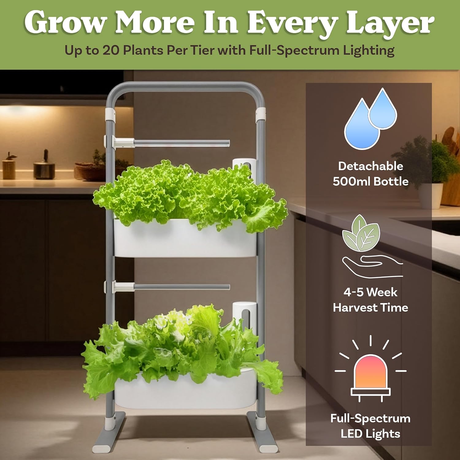Indoor Hydroponics Growing System Kit with 40 Growing Pods - 2-Tier Indoor Gardening System with Full Spectrum LED Plant Light with Auto Timer - Veggie, Fruit, or Herb Garden Kit by Pure Garden