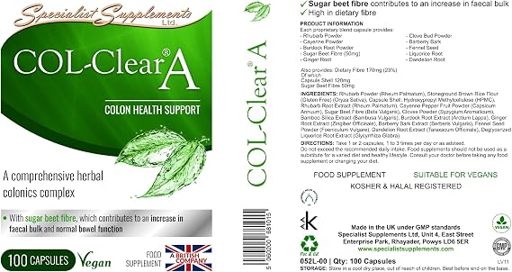 COL-Clear A Colon Health Support 100 Capsules Pack of 1 | Pack of 1