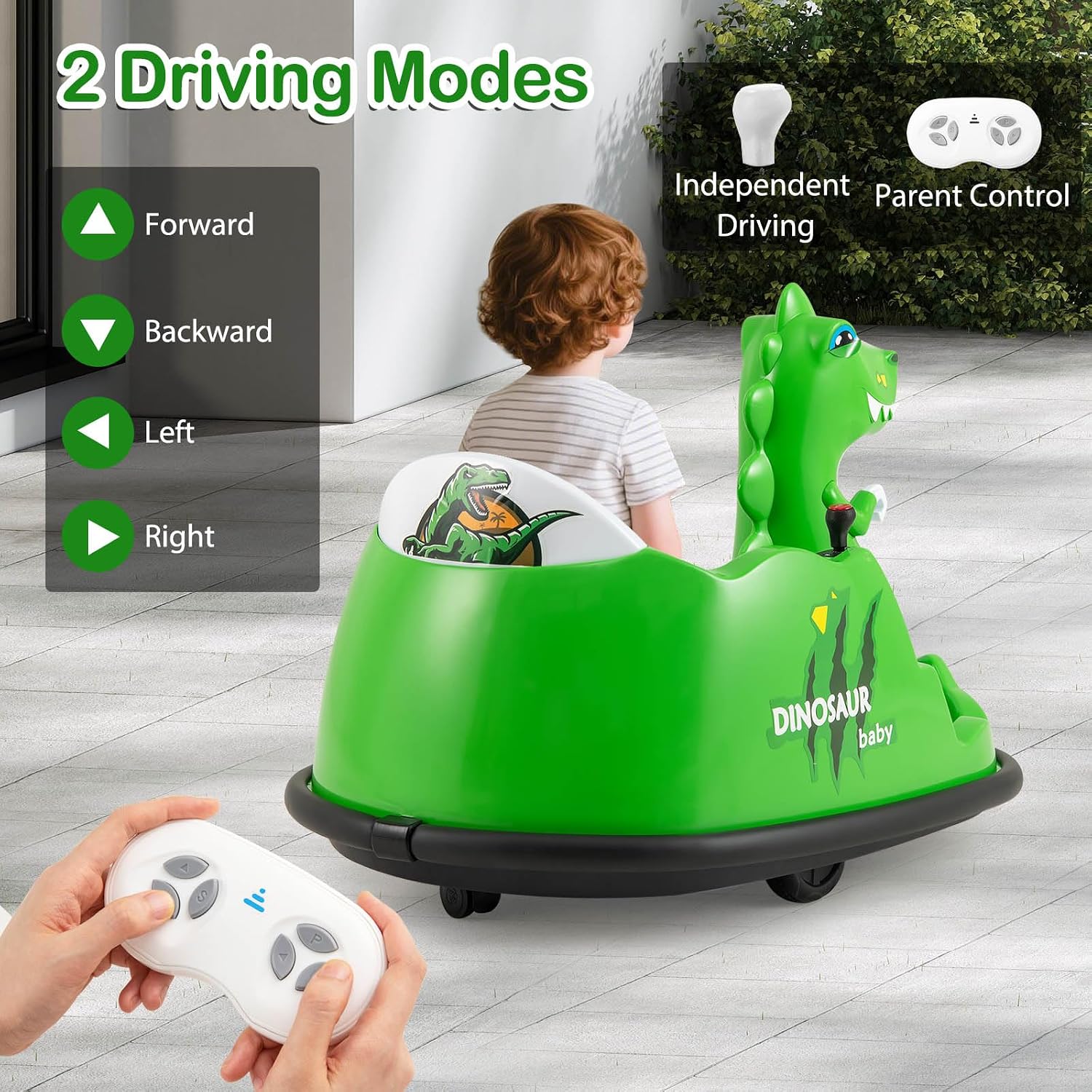COSTWAY 12V Bumper Car, 360 Rotation Spin Kids Electric Ride on Car with Remote Control, Flashing Lights, Music, Battery Powered Ride on Toy for 2-5 Years Old (Dinosaur with Spray) - Image 3
