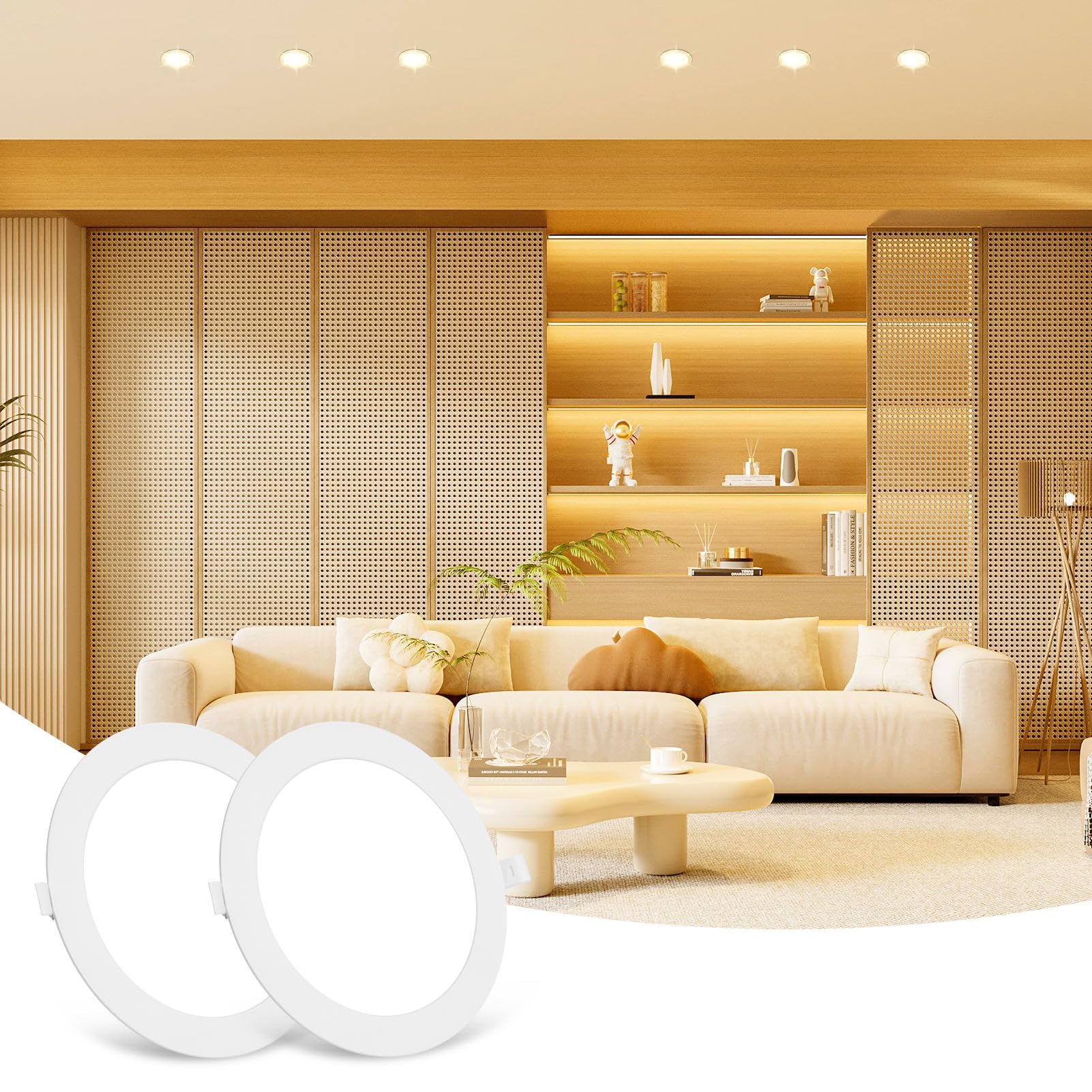 Bellanny LED Recessed Ceiling Lights, 6W 540LM 3000K Warm White Spot Lights, 1.1cm Ultra Slim Downlights for Living Room Kitchen Bulkhead Porch Bedroom Office （ 2 Packs ）