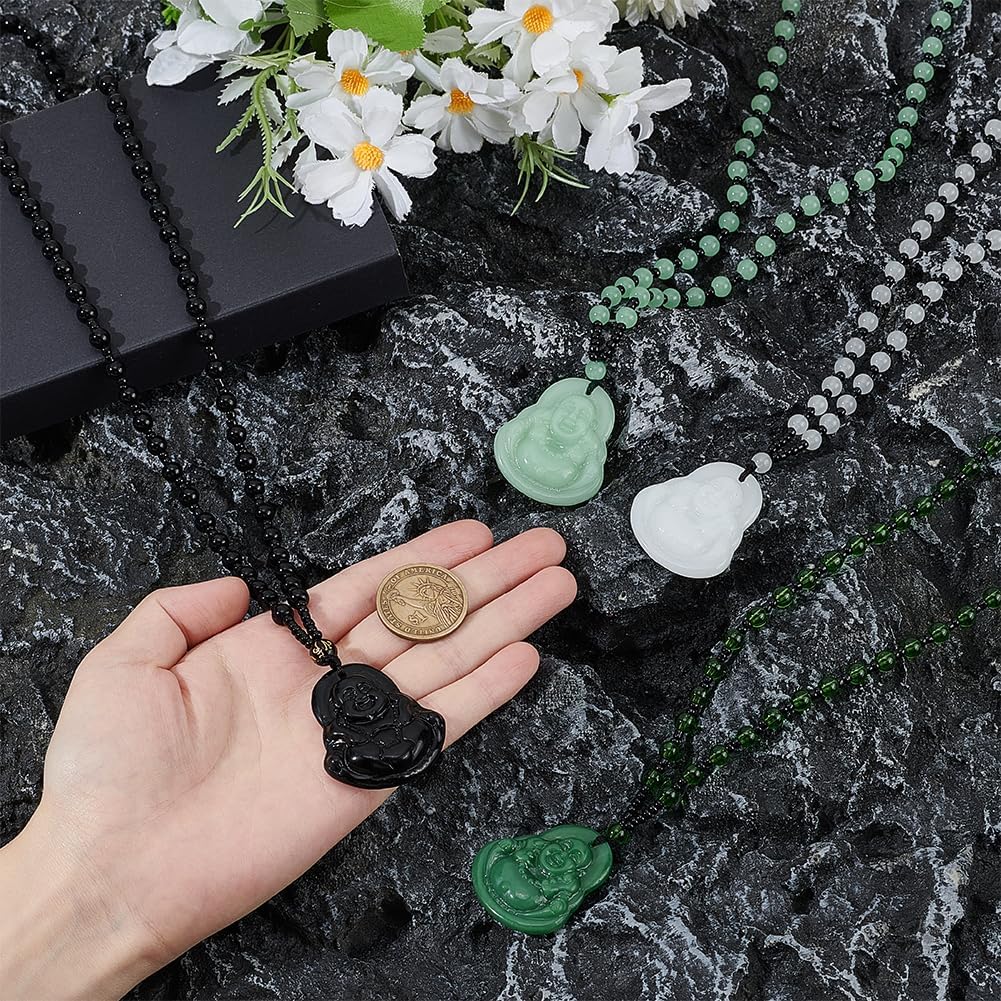 UNICRAFTALE 4Pcs 4 Colors Maitreya Buddha Pendant Necklaces Beaded Buddhist Necklaces for Men Women Laughing Buddha Guanyin Necklace Amulet Talisman Lucky Crystal Pendant Necklace - Image 2