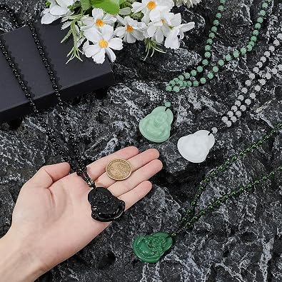 UNICRAFTALE 4Pcs 4 Colors Maitreya Buddha Pendant Necklaces Beaded Buddhist Necklaces for Summer Men Women Laughing Buddha Guanyin Necklace Amulet Talisman Lucky Crystal Pendant Necklace