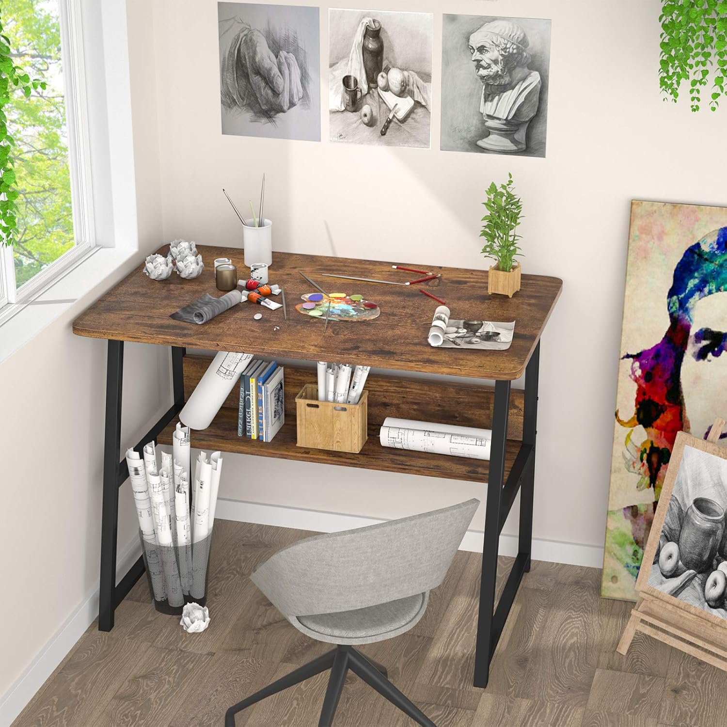 Exсluѕіvе Dіѕсоunt 60% Prісе Computer Desk for Home Office 32 Inch Modern Sturdy Writing Desk with Bookshelf Study Table Desk with Metal Legs Industrial Tiny Table for Small Space, Rustic Brown/Black