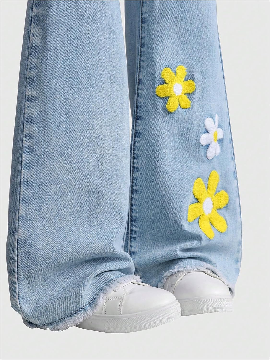 BEAUDRM Girl's Bow Flared Jeans Y2k Denim Pants Bell Bottom Stretchy Jeans Trousers with Pocket