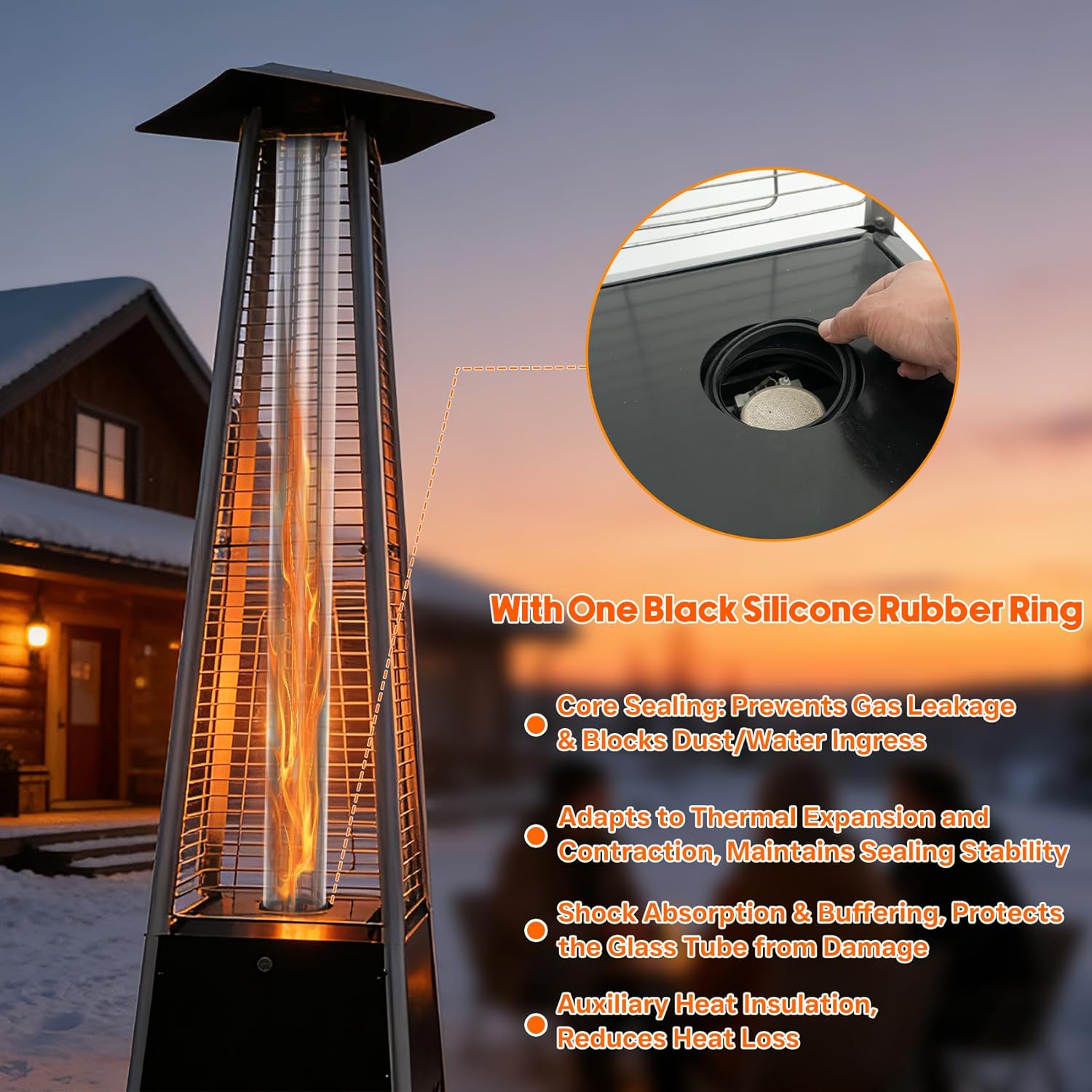 Patio Heater Glass Tube Replacement 49.5" x 4", One-Piece Quartz Glass Tube for 87" Tall 4-Sided Pyramid Heaters, Replacement Parts with Silicone Ring, Fits Hiland Fire Sense AZ Patio Heaters Costco
