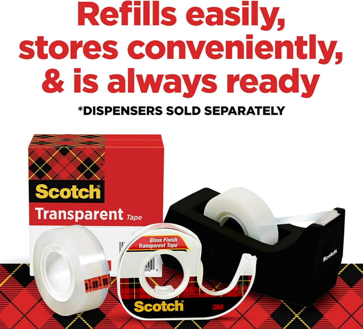 Scotch Transparent Tape with C60 Desktop Dispenser, Versatile, Cuts Cleanly, Engineered for Office and Home Use, 3/4 x 1000 Inches, Boxed, 12 Rolls, 1 Dispenser