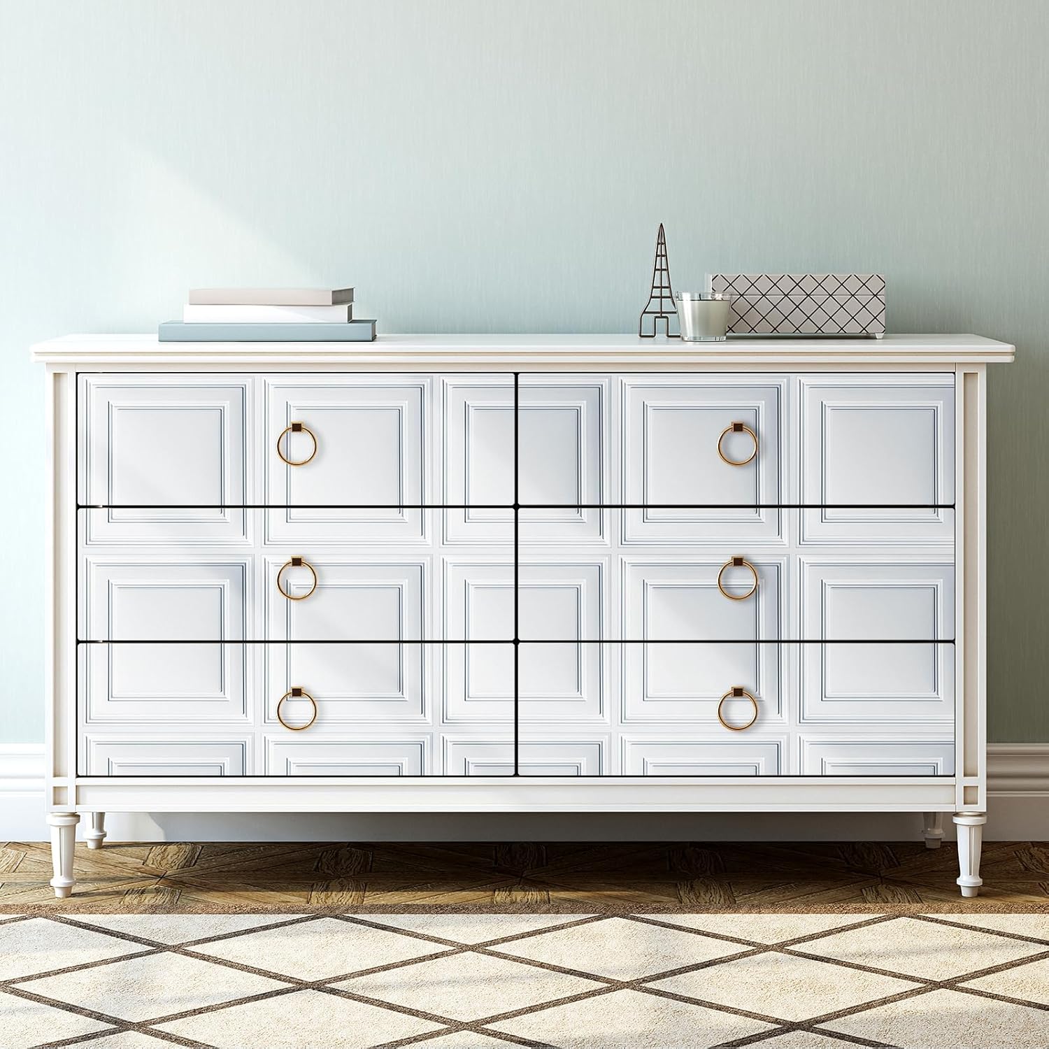 FunStick 17.5x276 White Peel and Stick Wallpaper White Faux 3D Tin Ceiling Tile Wallpaper Self Adhesive Vinyl Wall Paper for Bedroom Living Room Wall Panel Decorative Contact Paper for Walls Cabinets