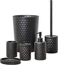 ZCCZ 6 Piece Black Bathroom Accessories Set with Toothbrush Holder, Soap Dispenser, Basin Tray, Trash Can, Bath Cup and Brush, Complete Bathroom Set