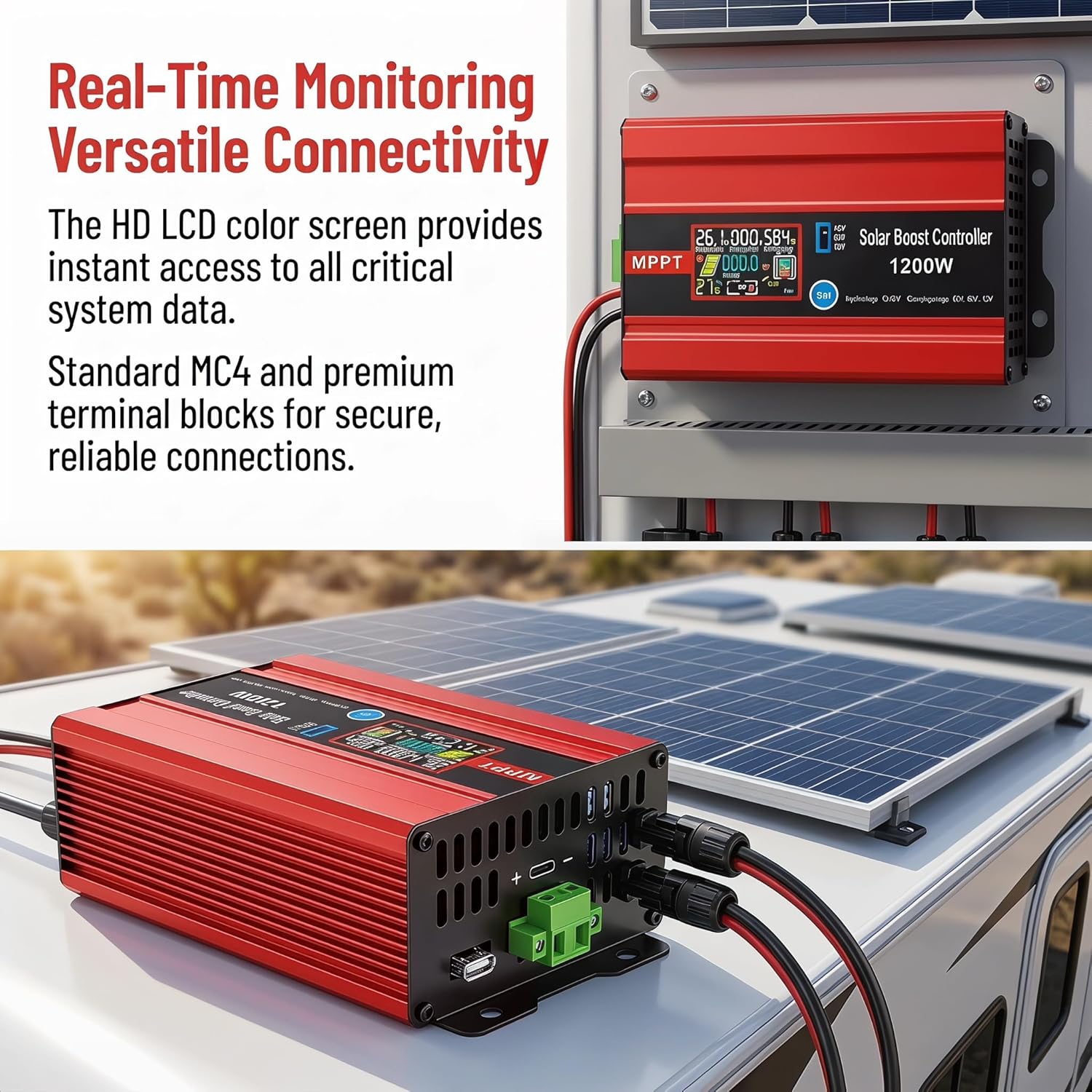 1200W Boost MPPT Solar Charge Controller 72V/60V/48V, 30A Solar Controller with LCD, Output Max 15A for LiFePO4/Lithium/Lead Acid Battery for RV/Solar System/Golf Cart, for All PV Panels